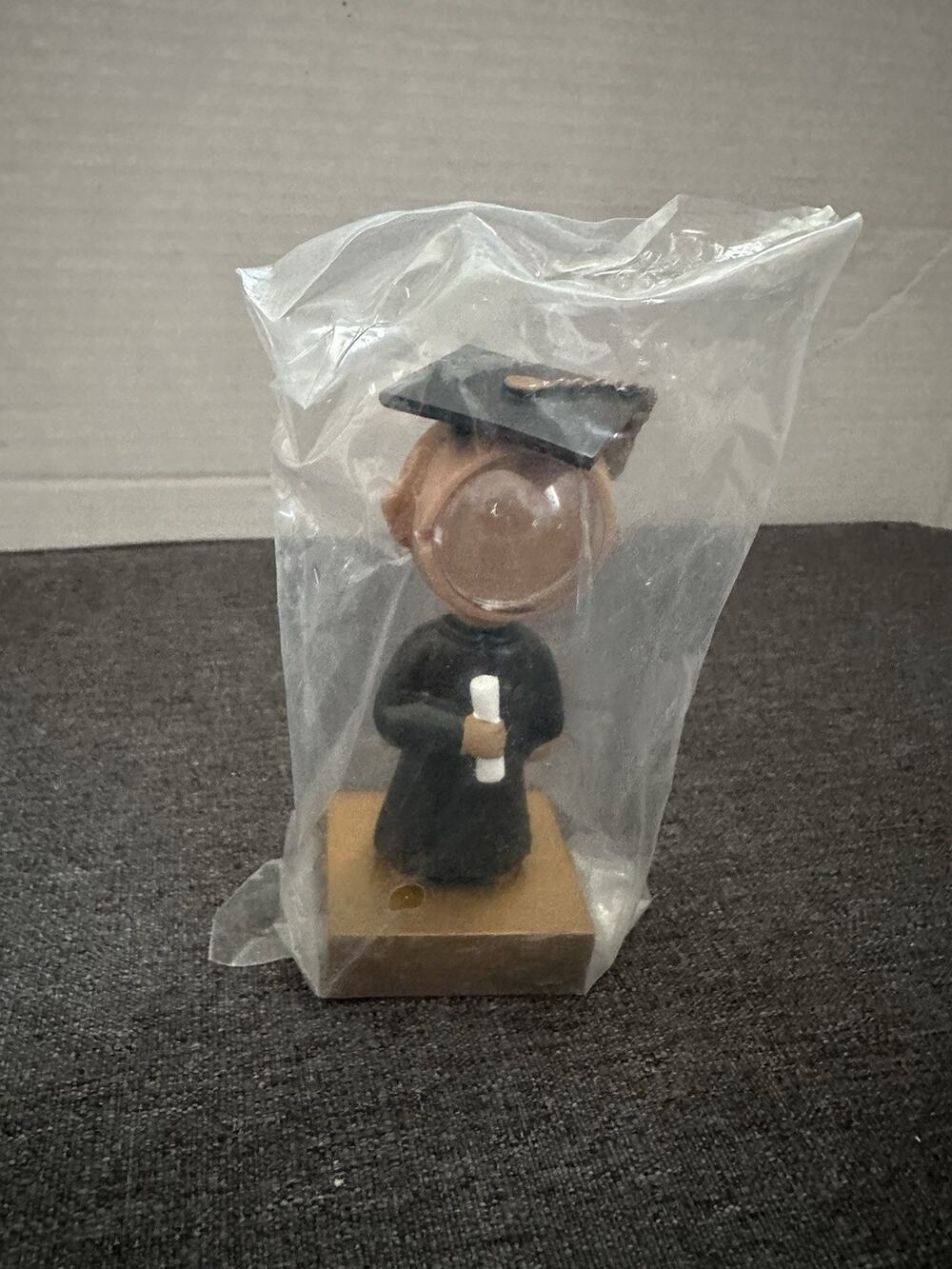 Graduation Photo Holder Bobblehead Male Black Gown Diploma Picture Frame 4.5”